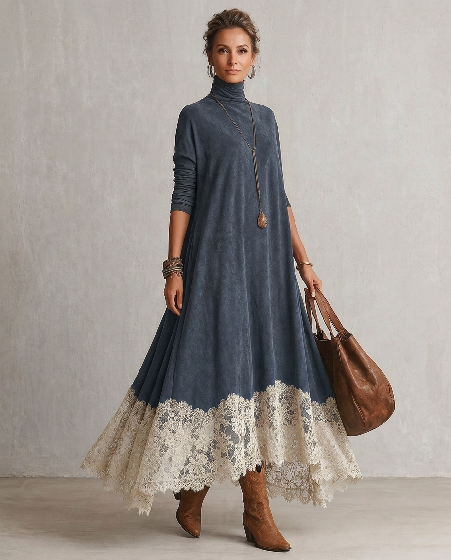 Vestido Efecto Ante Brunella - Azul